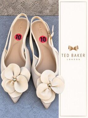 Ted Baker Lili Rose Ivory Floral Slingback Flats Size 10